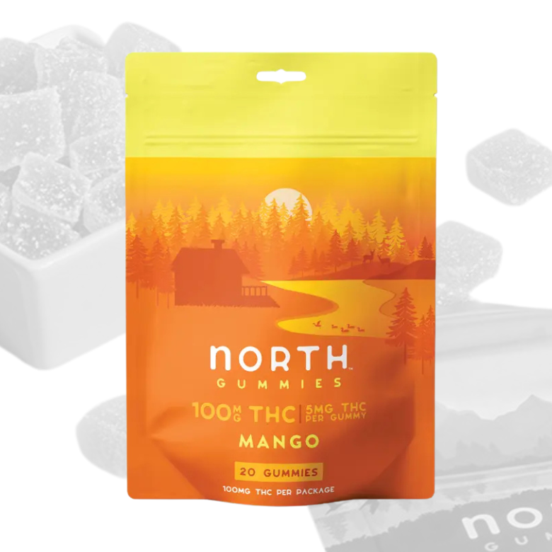 <b>NORTH</b> <br><span style="font-size: 80%">Mango THC Gummy Chews Bag</span>