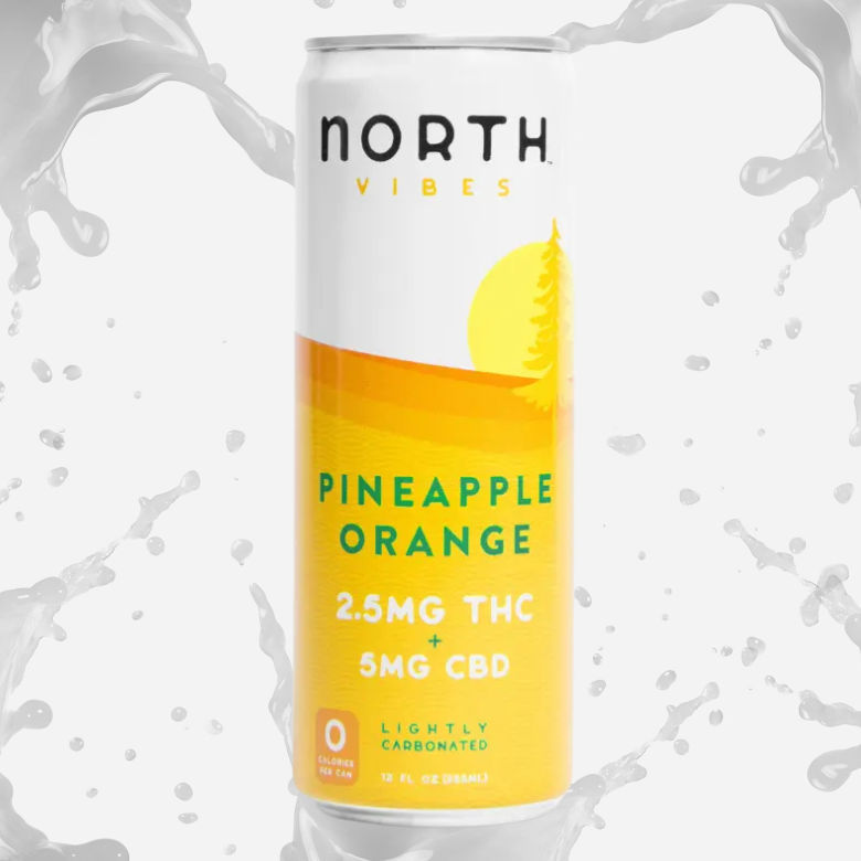 <b>NORTH</b> <br><span style="font-size: 80%">Vibes Pineapple Orange THC + CBD Seltzer (2.5mg + 5mg)</span>
